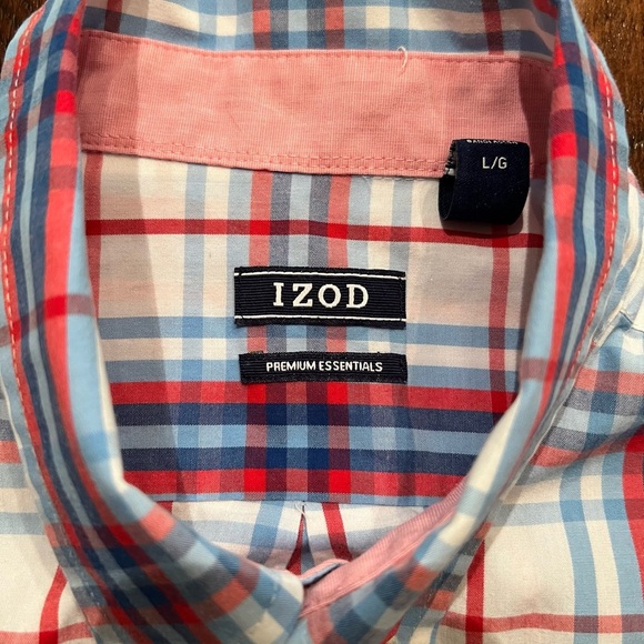 IZOD Blue and Red Casual Button Down Shirt - Picture 2 of 4